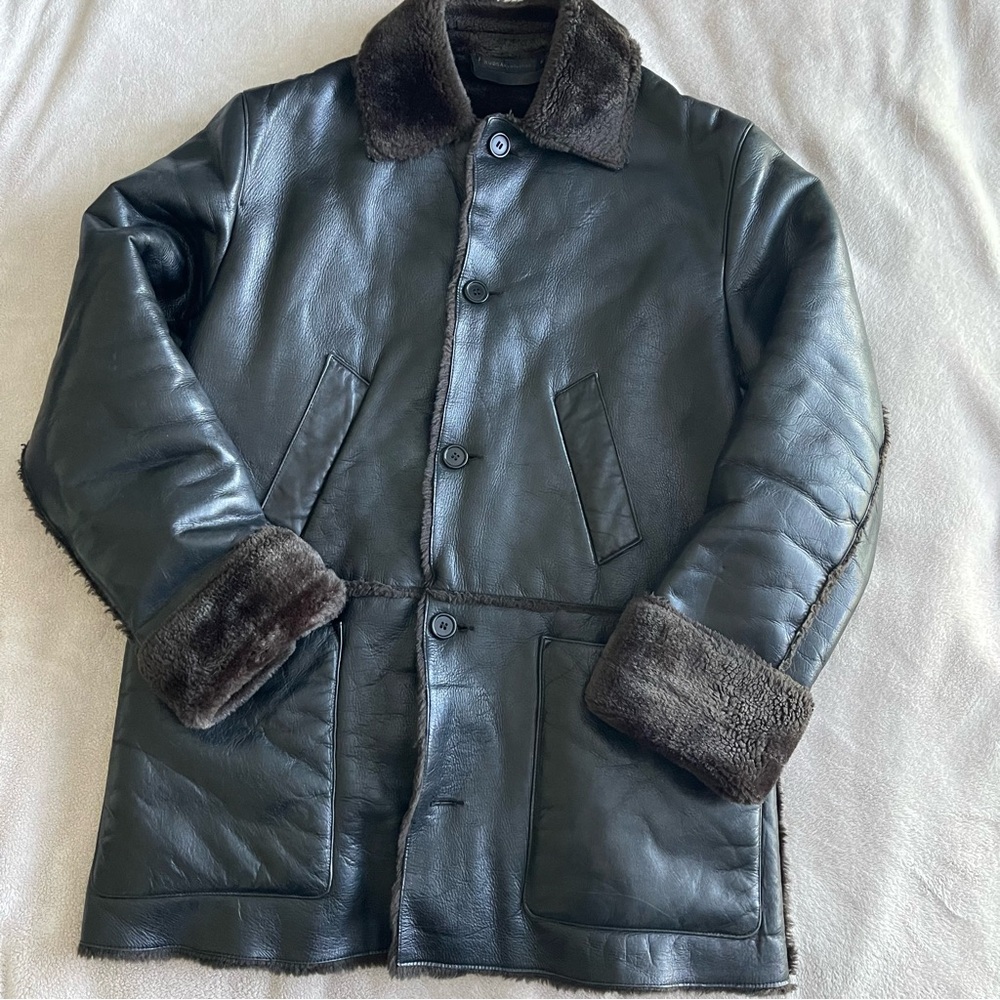 RUDSAK // leather shearling coat black brown winter (M)